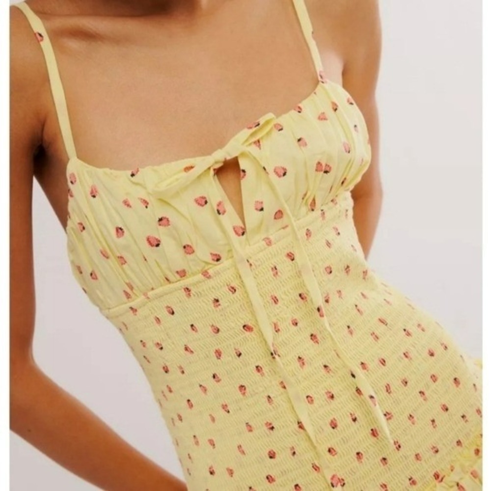 Free People NEW Lavender Daze Strawberry Butter Yellow Smocked Midi Dress Small - Picture 10 of 12